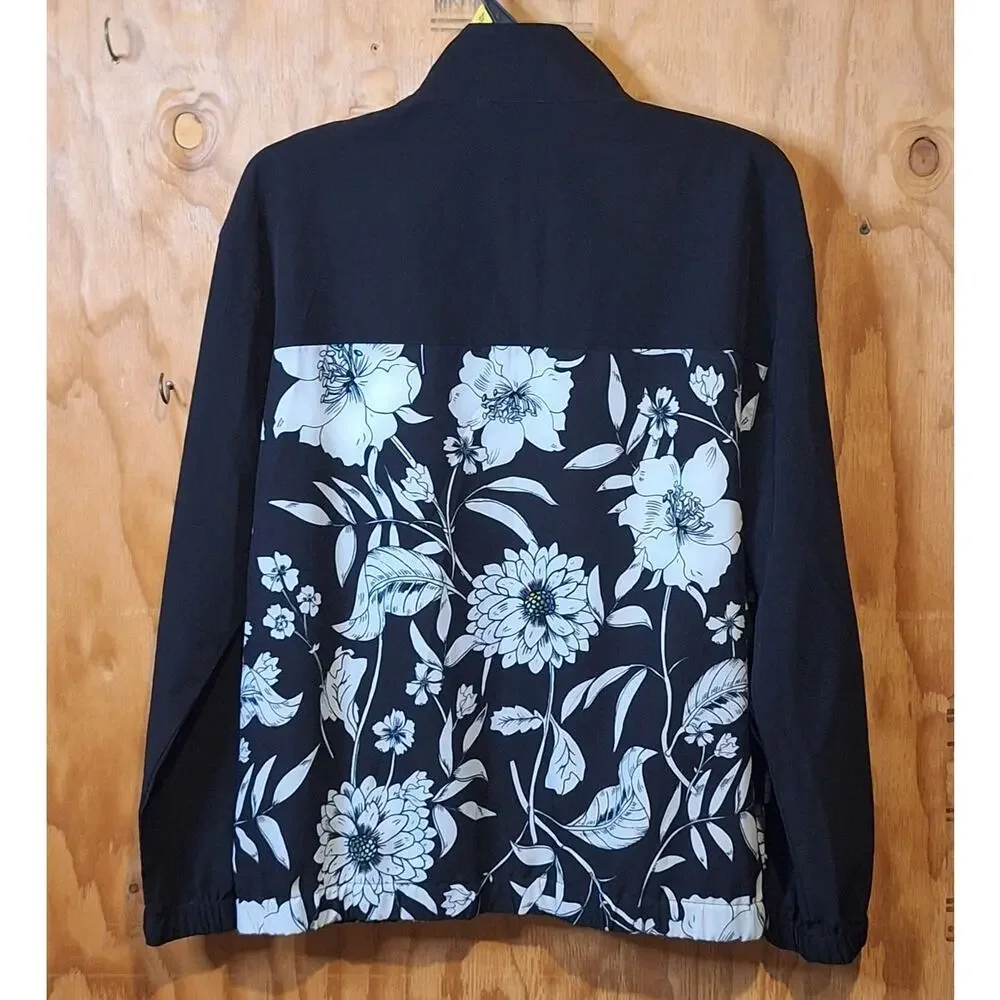 Boston Proper Lightweight Jacket Windbreaker Women's Small Black White Floral